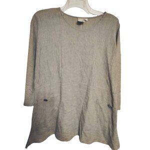Mill Valley Clothing Company Large Cotton Linen Tunic Top, Gray Stripe Lagenlook